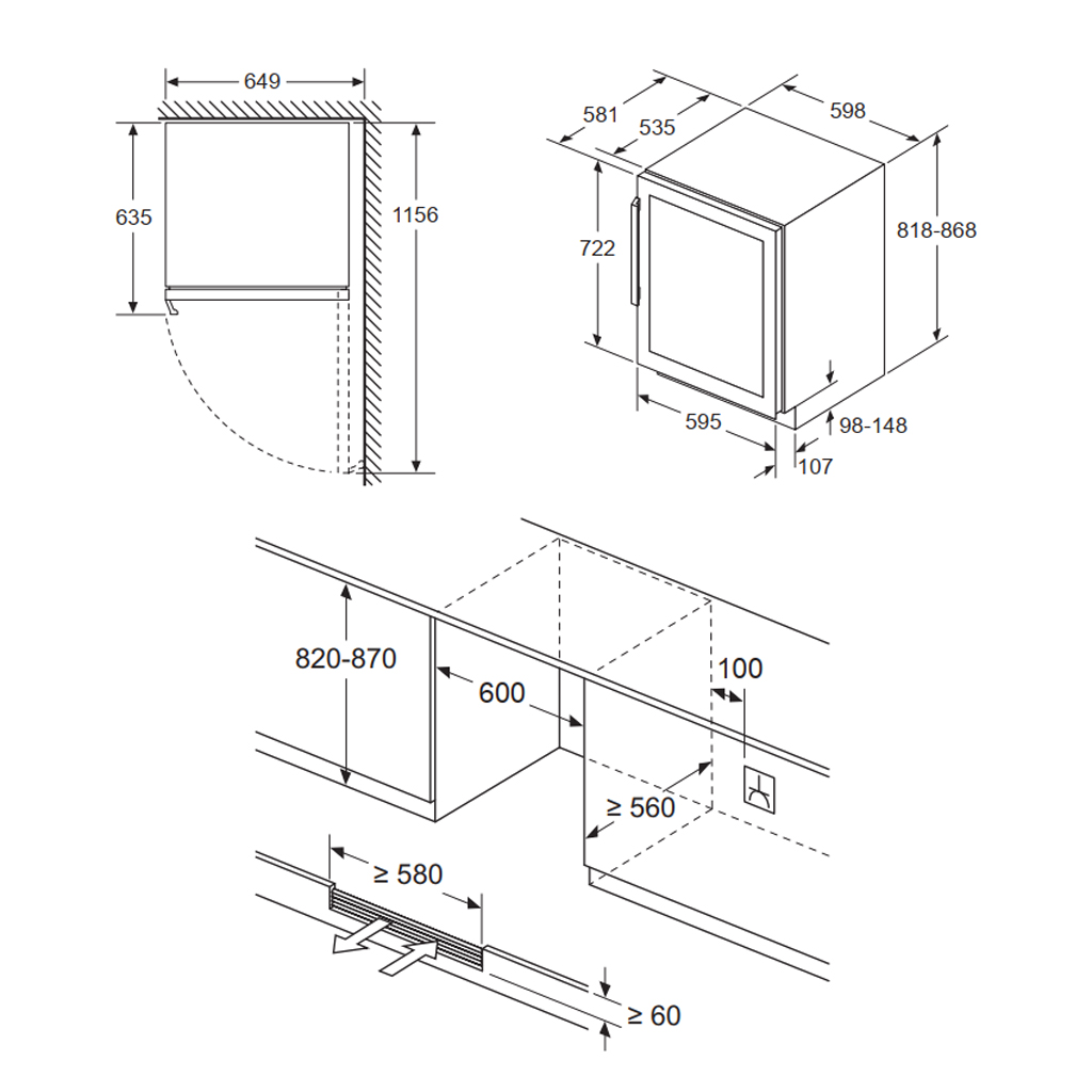 KT TỦ RƯỢU ÂM TỦ CỬA KÍNH KUW21AHG0 SERIE 6 120 LÍT